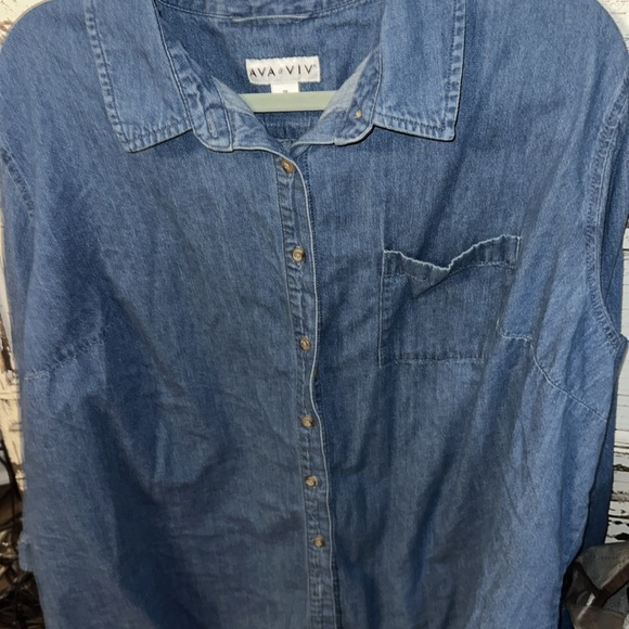 NWOT AVA VIV blue Jean button down long sleeve with pocket size 3x cute - Picture 4 of 5